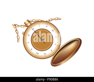Beautiful pocket watch with rich colors on white background isolated Stock Photo