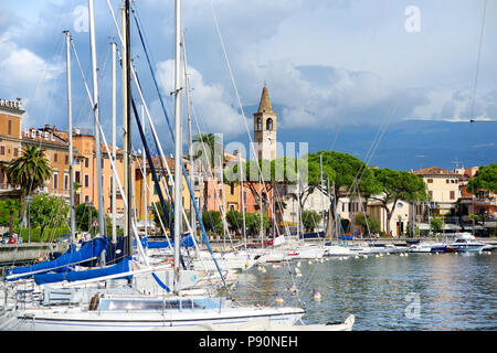 TOSCOLANO-MADERNO, ITALY - SEPTEMBER 18, 2016: Beautiful views of Toscolano-Maderno, a town and comune on the West coast of Lake Garda, in the provinc Stock Photo