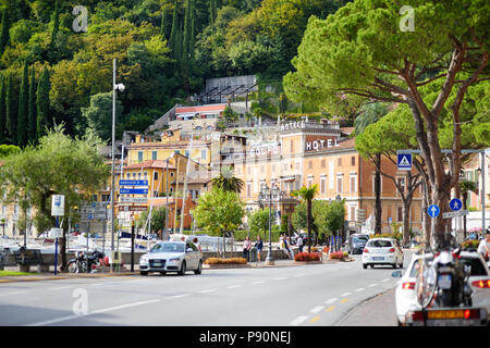 TOSCOLANO-MADERNO, ITALY - SEPTEMBER 18, 2016: Beautiful views of Toscolano-Maderno, a town and comune on the West coast of Lake Garda, in the provinc Stock Photo