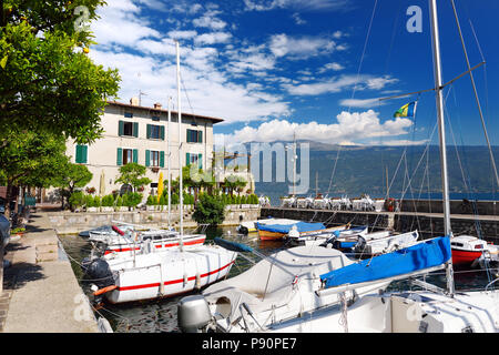 Beautiful views of Gargnano, a small town and comune in the province of Brescia, in Lombardy, situated on the western shore of Lake Garda. Stock Photo