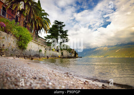 Beautiful views of Gargnano, a small town and comune in the province of Brescia, in Lombardy. It is situated on the western shore of Lake Garda. Stock Photo