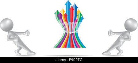 Vector drawn people symbol,tug of war, the arrow is in the middle. Stock Vector