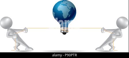 Vector drawn people symbol,tug of war, lamp and earth is in the middle. Stock Vector