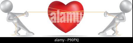 Vector drawn people symbol,tug of war, the heart symbol is in the middle. Stock Vector
