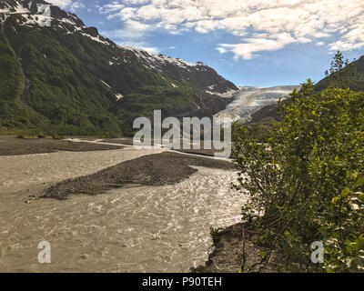 Exit glacier near Seward, Alaska, viewed from a distance. Stock Photo