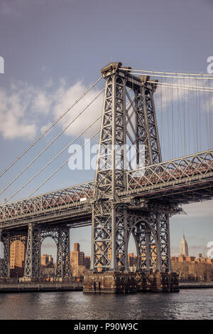 The Williamsburg Bridge with Manhattan in the background. Stock Photo