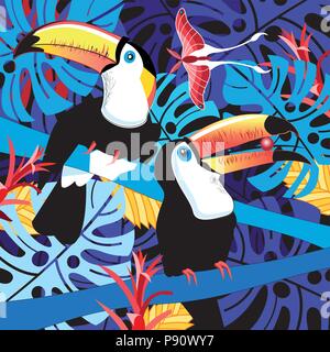 Illustration of toucans in the jungle Stock Vector