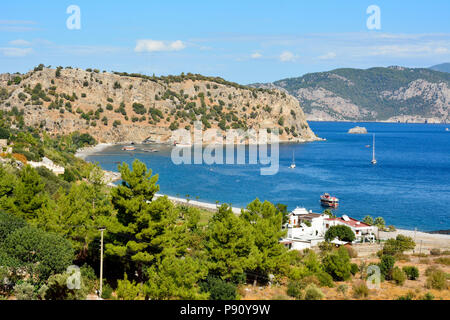 View over Kumlubuk village and bay on Bozburun peninsula near Marmaris resort town in Turkey. Stock Photo