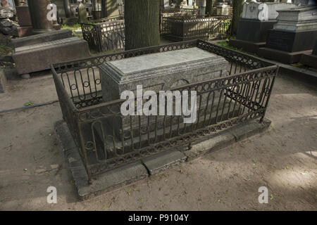 Grave of Russian playwright Denis Fonvizin at Lazarevskoye Cemetery of the Alexander Nevsky Monastery in Saint Petersburg, Russia. Stock Photo