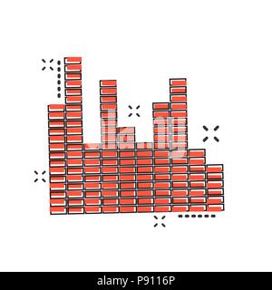 Vector cartoon sound waveforms icon in comic style. Musical pulse sign illustration pictogram. Equalizer business splash effect concept. Stock Vector