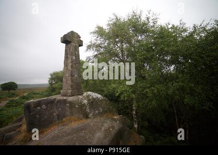 The Wellington Monument situated at Baslow Edge, Derbyshire, part of the Peak District National Park Stock Photo