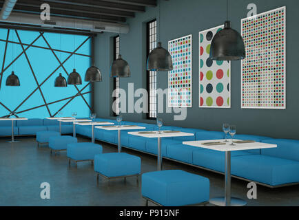 modern blue coffee restaurant indoor with furniture Stock Photo - Alamy