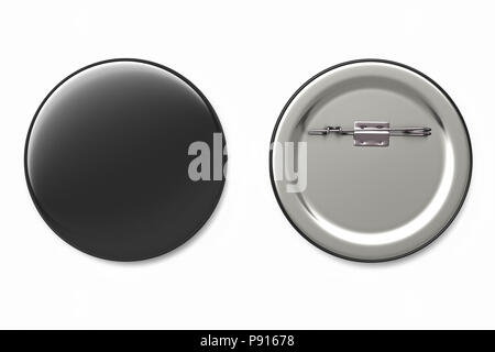 Blank black pin badge brooch isolated. Include clipping path. 3d render Stock Photo