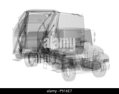 X-ray garbage truck isolated. 3d render Stock Photo