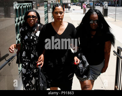 Detroit, MICHIGAN, USA. 13th July, 2018. MONICA MORGAN-HOLIEFIELD, 55, of Harrison Township, enters the Federal Courthouse in Detroit, Michigan on Friday, July 13, 2018. The widow of United Auto Workers Vice President General Holiefield was sentenced to 18 months in federal prison for a tax crime in a as part of a federal investigation of the auto industry and the United Auto Workers. Credit: Jeff Kowalsky/ZUMA Wire/ZUMAPRESS.com/Alamy Live News Stock Photo