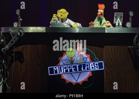 The O2 Arena, UK. 13th July 2018,Dr. Bunsen Honeydew and Beaker performing a segment form Muppet Labs At The Muppets Take The O2, Peninsula Square, London. © Jason Richardson / Alamy Live News Stock Photo