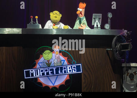 The O2 Arena, UK. 13th July 2018,Dr. Bunsen Honeydew and Beaker performing a segment form Muppet Labs At The Muppets Take The O2, Peninsula Square, London. © Jason Richardson / Alamy Live News Stock Photo