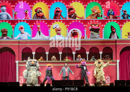 The O2 Arena, UK. 13th July 2018,The opening sequence of The Muppets Take The O2, Peninsula Square, London. © Jason Richardson / Alamy Live News Stock Photo