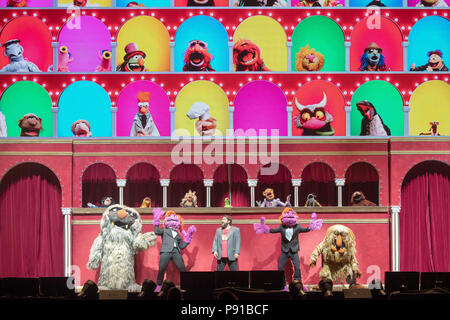 The O2 Arena, UK. 13th July 2018,The opening sequence of The Muppets Take The O2, Peninsula Square, London. © Jason Richardson / Alamy Live News Stock Photo