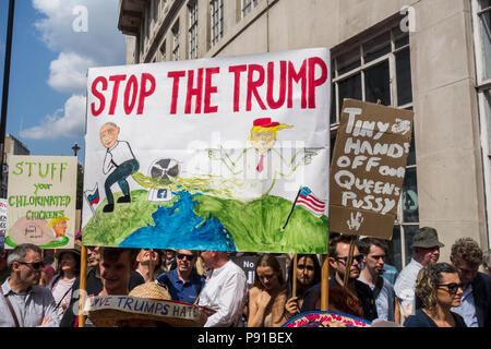 London, England, UK. 13 July, 2018.  Protestors in London marching against Donald Trump's visit to the UK © Benjamin John/ Alamy Live News. Stock Photo