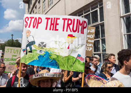 London, England, UK. 13 July, 2018.  Protestors in London marching against Donald Trump's visit to the UK © Benjamin John/ Alamy Live News. Stock Photo