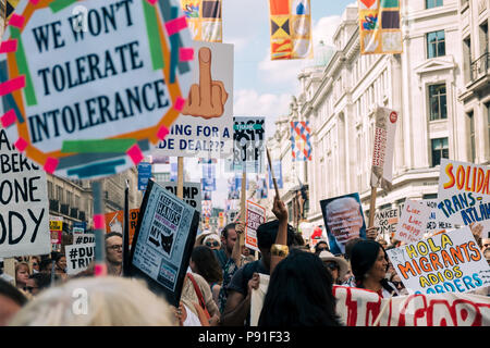 London, United Kingdon. 13th July 2018. 100,000 protest in central London against the visit by US President Donald Trump Credit: Tom Leighton/Alamy Live News Stock Photo