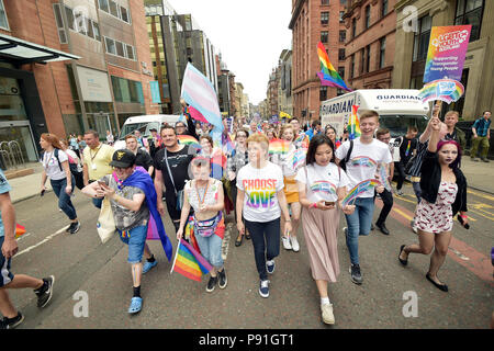 PRIDE Glasgow 2018 PICTURED leading the walk up St Vincent St, Glasgow is First Minister of Scotland Nicola Sturgeon. Stock Photo