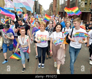 PRIDE Glasgow 2018 PICTURED leading the walk up St Vincent St, Glasgow is First Minister of Scotland Nicola Sturgeon. Stock Photo