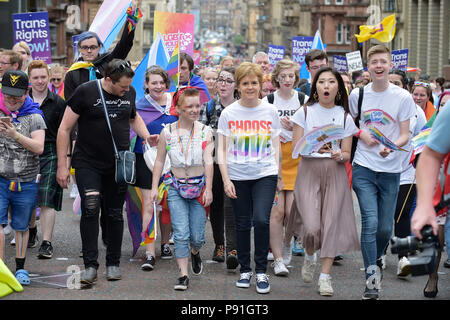 PRIDE Glasgow 2018 PICTURED leading the walk up St Vincent St, Glasgow is First Minister of Scotland Nicola Sturgeon. Stock Photo