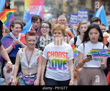 PRIDE Glasgow 2018 PICTURED leading the walk up St Vincent St, Glasgow is First Minister of Scotland Nicola Sturgeon. Stock Photo