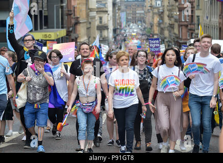 PRIDE Glasgow 2018 PICTURED leading the walk up St Vincent St, Glasgow is First Minister of Scotland Nicola Sturgeon. Stock Photo