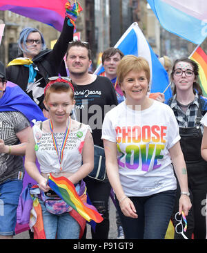 PRIDE Glasgow 2018 PICTURED leading the walk up St Vincent St, Glasgow is First Minister of Scotland Nicola Sturgeon. Stock Photo