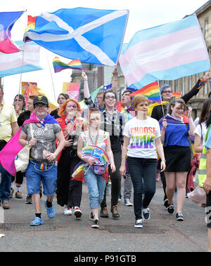 PRIDE Glasgow 2018 PICTURED leading the walk up St Vincent St, Glasgow is First Minister of Scotland Nicola Sturgeon. Stock Photo