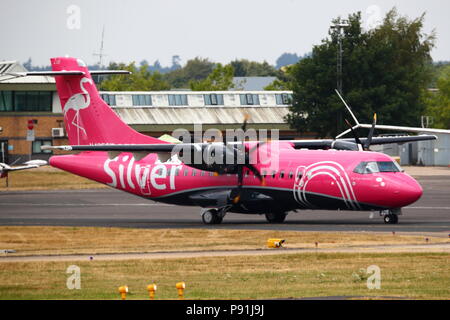 Farnborough, UK, 14 July 2018. Exhibitors are putting their final touches to their latest showcases ahead of Monday's opening of the Farnborough International Trade Show. Credit: Uwe Deffner/Alamy Live News Stock Photo