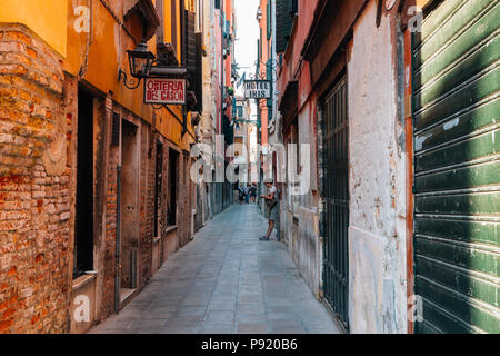 Venice, Italy - August 17, 2016 : European old buildings and hotel street Stock Photo