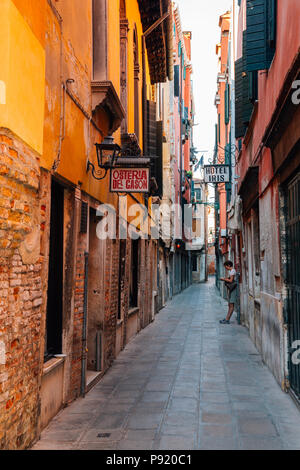 Venice, Italy - August 17, 2016 : European old buildings and hotel street Stock Photo