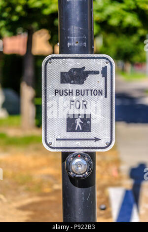 Push button for crosswalk sign in Provo Stock Photo