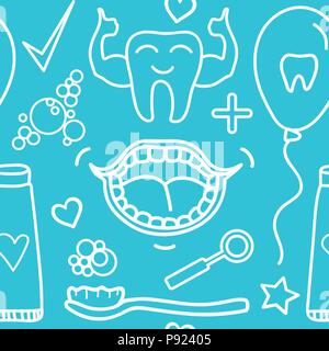Vector Set Dental care symbols. Seamless pattern isolated on modern color background. Stock Vector