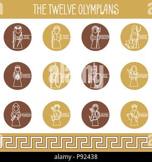 The Twelve Olympians icons set Stock Vector