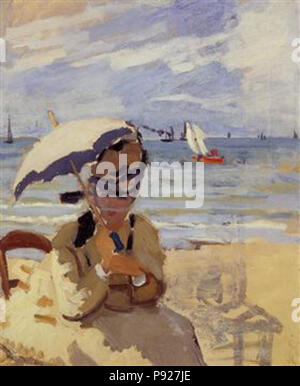 .   421 Monet - camille-sitting-on-the-beach-at-trouville-1871 Stock Photo