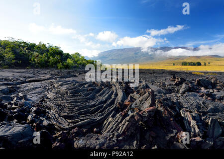 Rough surface of frozen lava after Mauna Loa volcano eruption on Big Island, Hawaii, USA Stock Photo