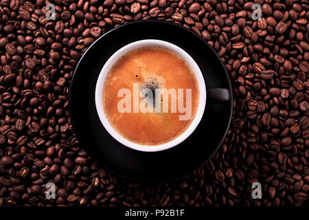Black coffee cup hot espresso closeup top view Stock Photo