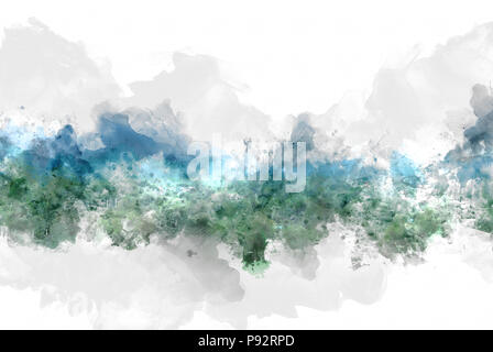 Beautiful colorful mountain peak watercolor painting background. Stock Photo