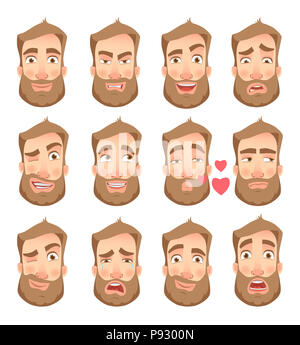 Man face expression. Human emotions. Set of cartoon  illustrations. Stock Photo