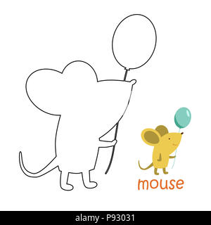 Coloring book for kids. Coloring page mouse. illustration set Stock Photo