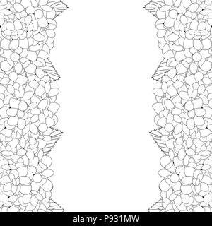 Hydrangea Flower Outline Border isolated on White Background. Vector Illustration. Stock Vector
