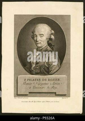 Oval head-and-shoulders portrait of French balloonist Jean-François Pilâtre de Rozier, who took the first balloon flight in 1783. Stock Photo