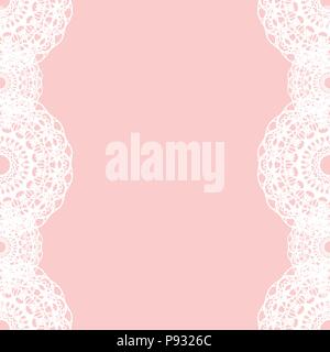 White Round Lace Border on Pink Background. Vector Illustration. Stock Vector