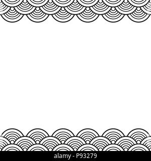 Black Traditional Wave Japanese Chinese Seigaiha Border. Vector Illustration Stock Vector