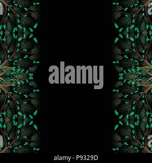 Green Tree Border isolated on Black Background. Vector Illustration Stock Vector